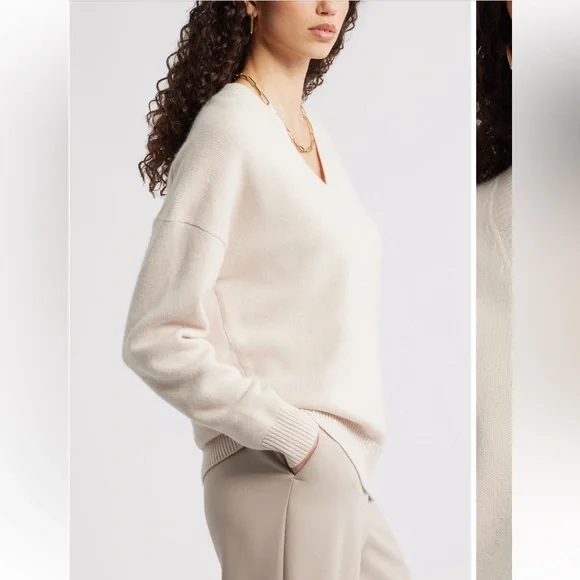nwt nordstrom v-neck wool and cashmere sweater - Picture 3 of 9